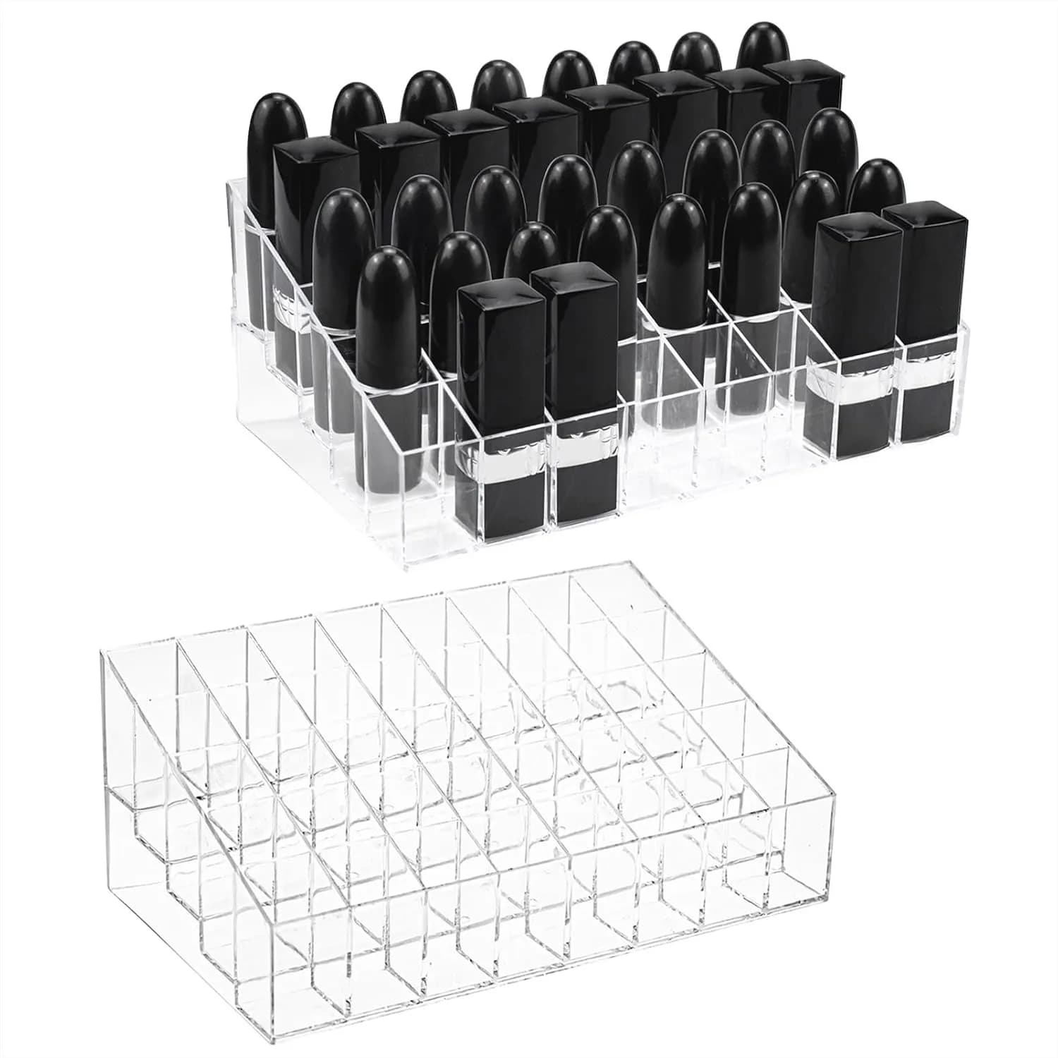 Organizer for Lipsticks in Acrylic with 40 Parts, Set of 2 Displays for Cosmetics, Brushes and Flacons, Transparent Container for Vanity