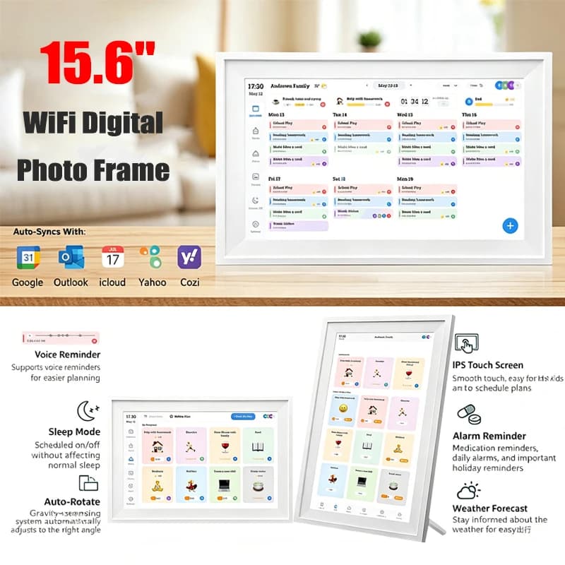 15.6inch HD IPS Digital Photo Frame Wifi 1920*1080 Alarm Clock Timed Sleep Voice Reminder Auto Rotation Electronic Album Picture