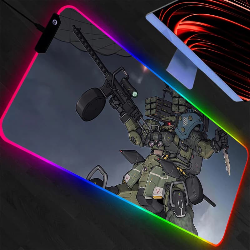 Tappetino per Mouse Grande Mobile Suit Gundam RGB per Laptop PC Gamer Tappetino per Tastiera XXL Mousepad LED Retroilluminato Bianco Tappetino da Tavolo in Gomma