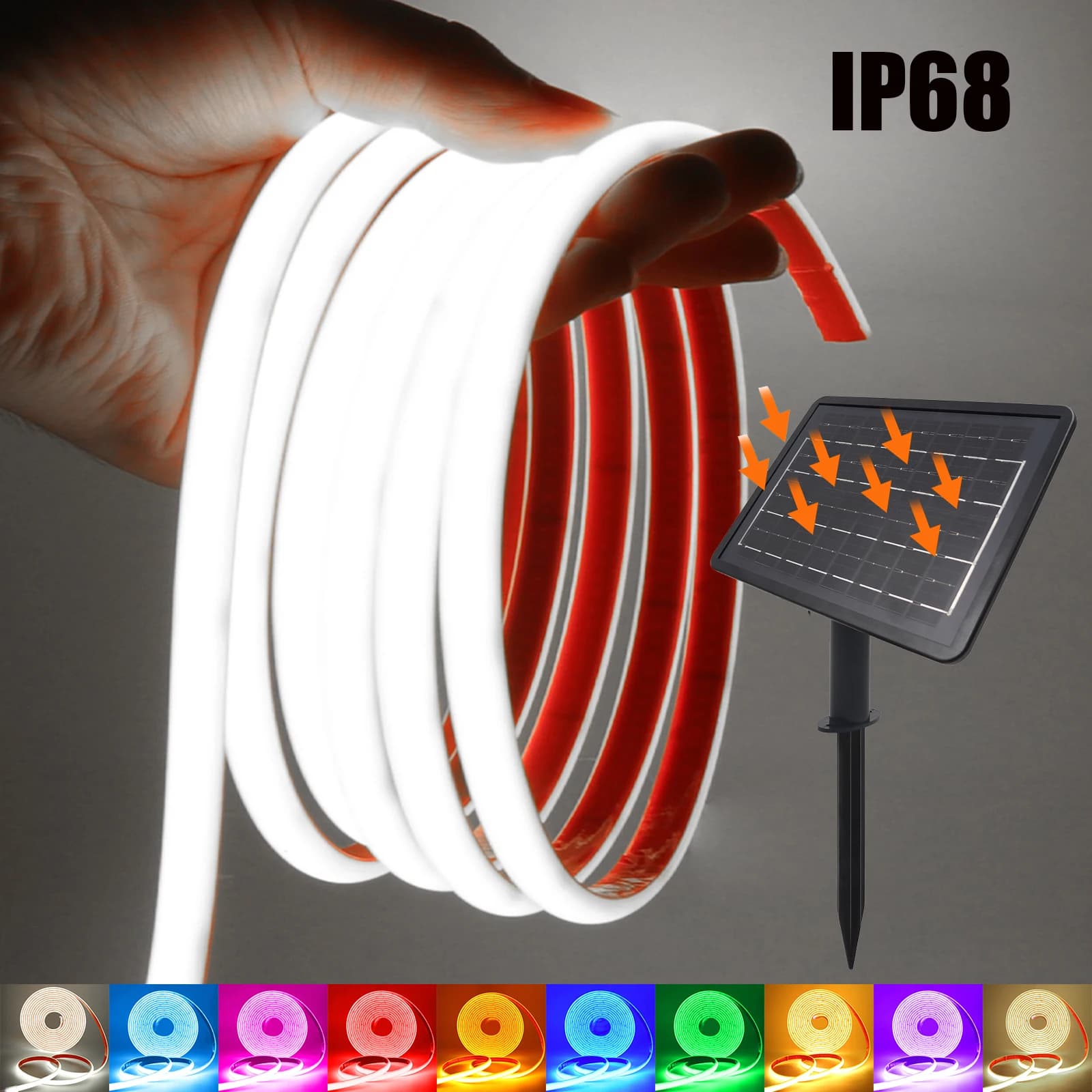 Striscia LED COB Neon Solare Impermeabile IP68 24V 320 LED Luci Flessibili a Corda Bianche/Rosse/Verdi/Blu/Rosa per Illuminazione Esterna