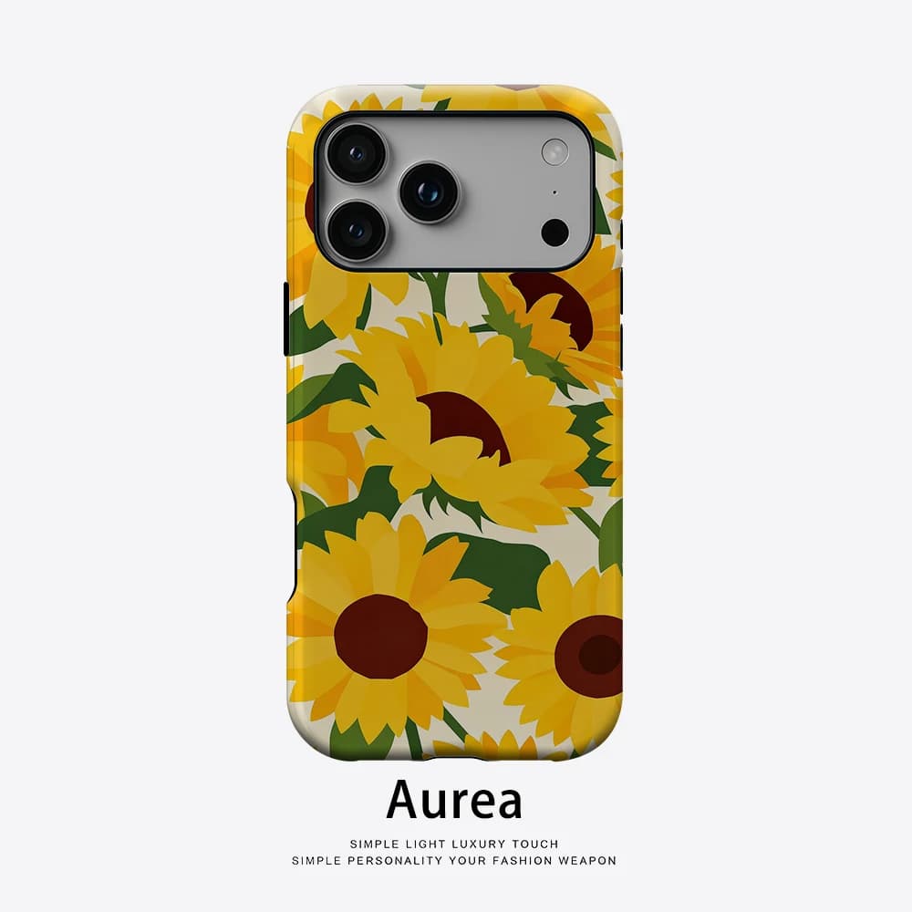 Custodia Aurea opaca antiurto per MagSafe per iPhone 17 16 15 14 Plus 13 Pro Max, cover rigida in PC antiurto con girasole minimalista