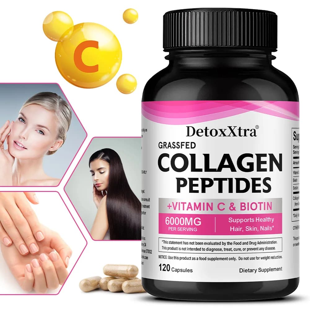 Herbal Collagen with vitamin C and biotin, supplement for skin, hair and nails, 6000 mg per serving, with antioxidants