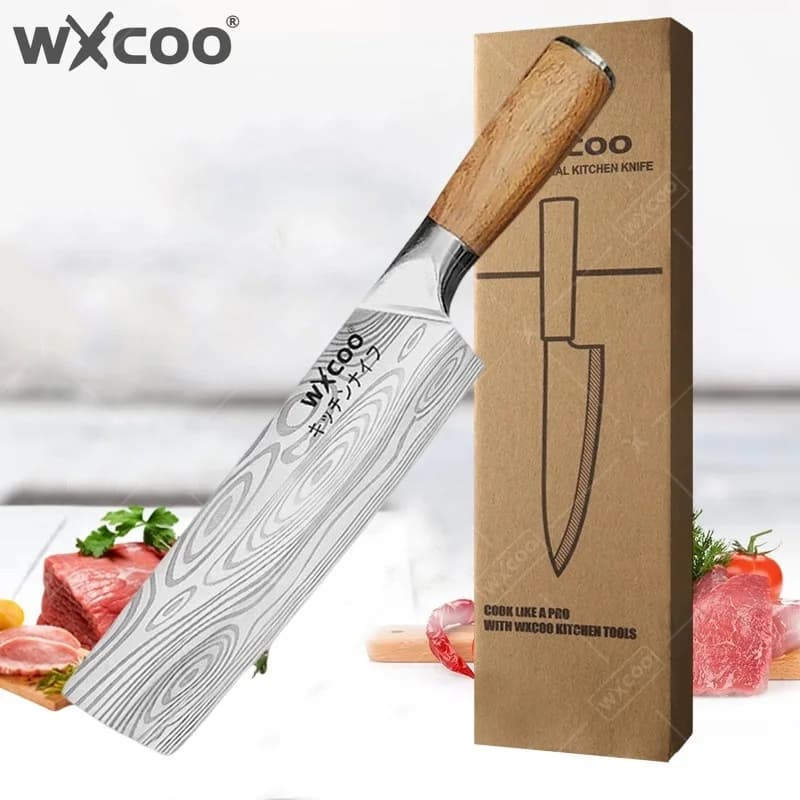 Coltello da Cucina WXCOO con Motivo Damascato, Coltello Professionale da Chef per Affettare e Tagliare la Carne, per Uso Domestico e Professionale