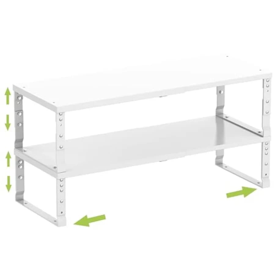 Kitchen expandable cabinet shelf organizer, white large adjustable spice rack for pantry, cupboard, bathroom, countertop, or de