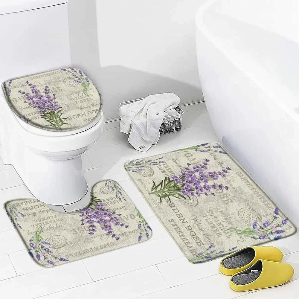 Set Bathroom Mat Purple Lavender Flowers Natural Plants Butterfly Modern Carpet for Home Bathroom Decorations Non-slip carpet Copriwater