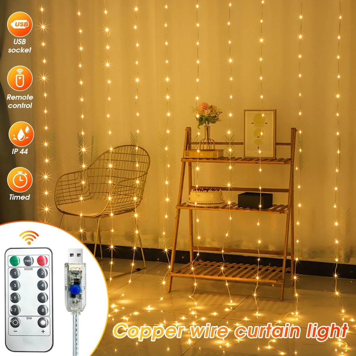 3X3M Nuove luci per tende da fata 300 LED con telecomando 8 modalità di illuminazione Timer dimmerabile Impermeabile Ideale per la camera da letto interna esterna