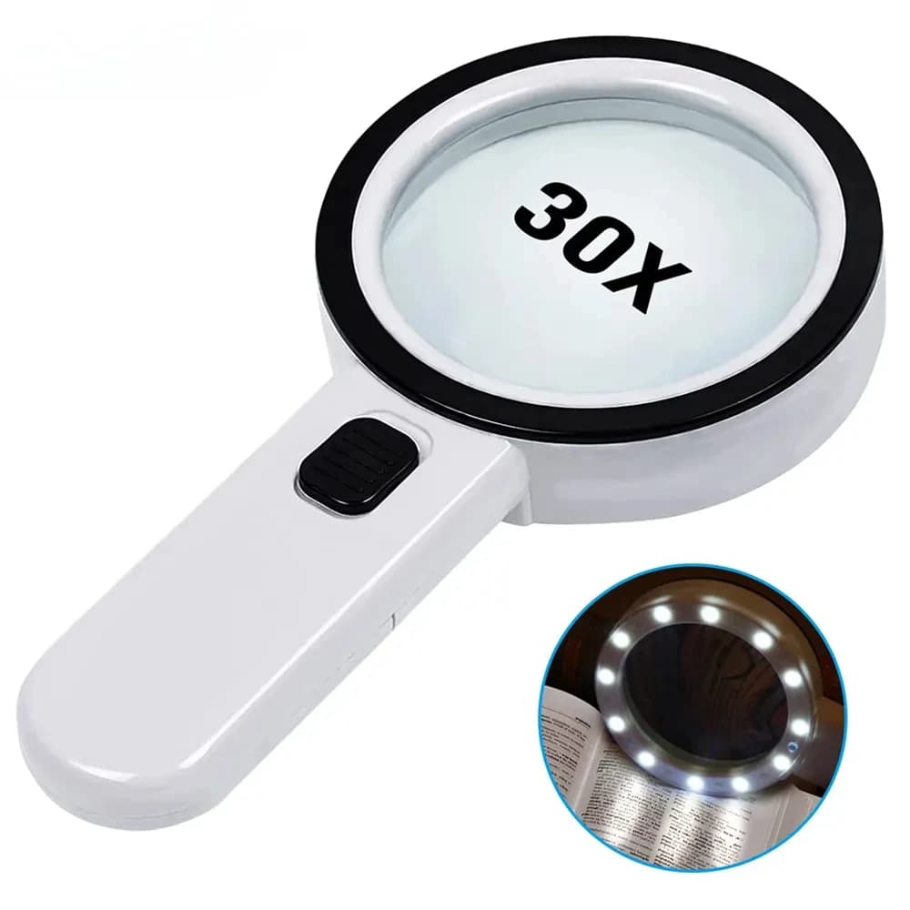 Illuminated 30X magnification lens with 12 LEDs, Portable lens for Seniors, Reading, Jewelry and Watches