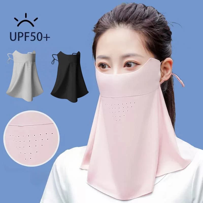 Summer UV Protection Sunscreen Mask Face Scarf Cycling Sunscreen Ice Silk Mask Face Cover Neck Wrap Cover Breathe Traceless Thin