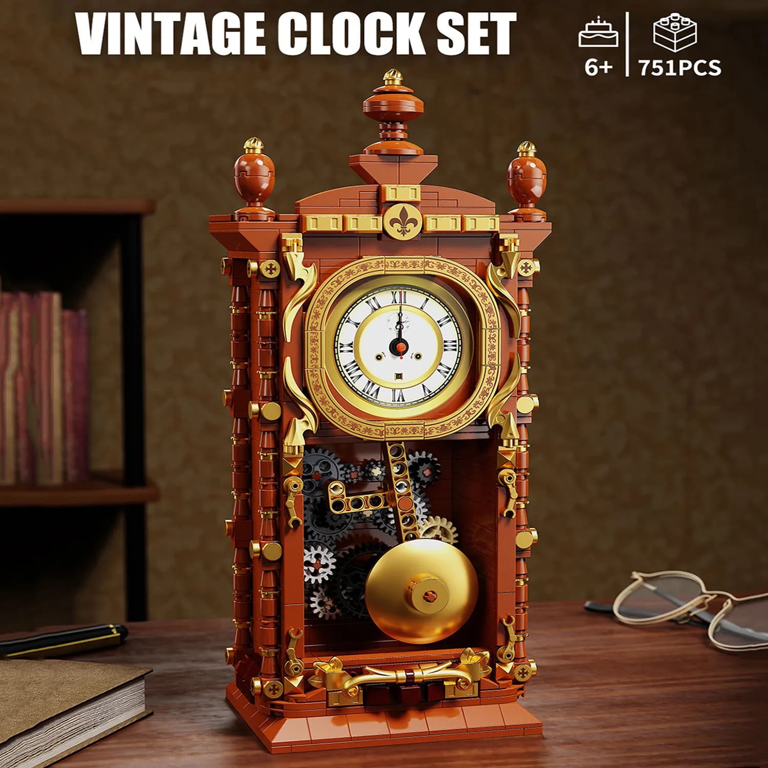 751 pezzi di blocchi di costruzione per orologio altalena serie retrò classica con set di mattoni da costruzione a pendolo regalo per bambini adulti