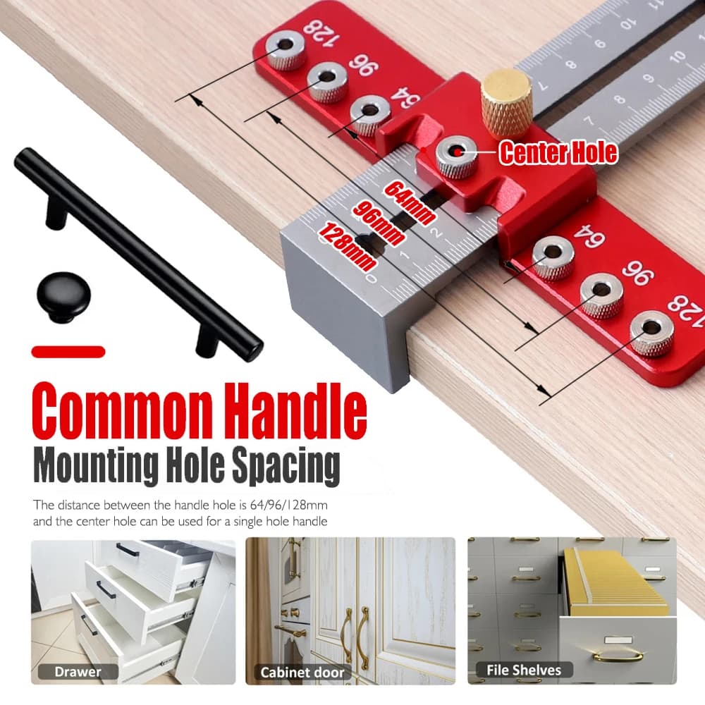 Nuovo kit di maschere per hardware per armadio Lavorazione del legno Maniglia per porta del cassetto Maschera Guida per trapano regolabile Strumento di montaggio per manopole Maniglie Tira