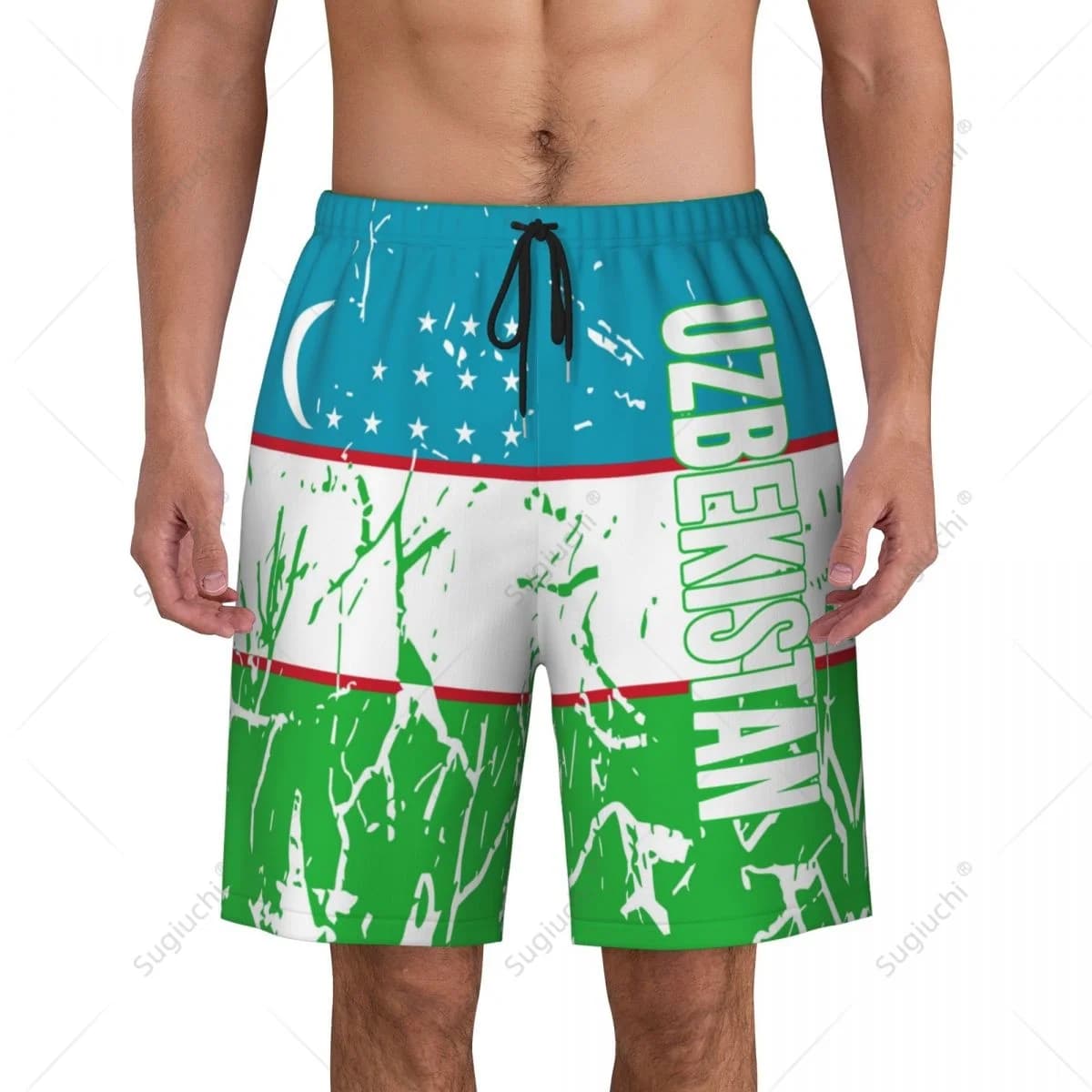 Pantaloni da spiaggia con bandiera dell'Uzbekistan da uomo, pantaloncini da surf, surf, ragazzi, calcio, ciclismo, costumi da bagno, corsa, poliestere