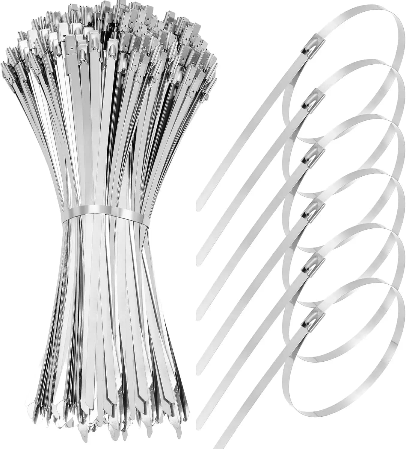 100 Pezzi Fascette Autobloccanti in Acciaio Inox 304 da 30 cm, Resistenti per Macchinari, Veicoli, Tubi Agricoli, Tetti