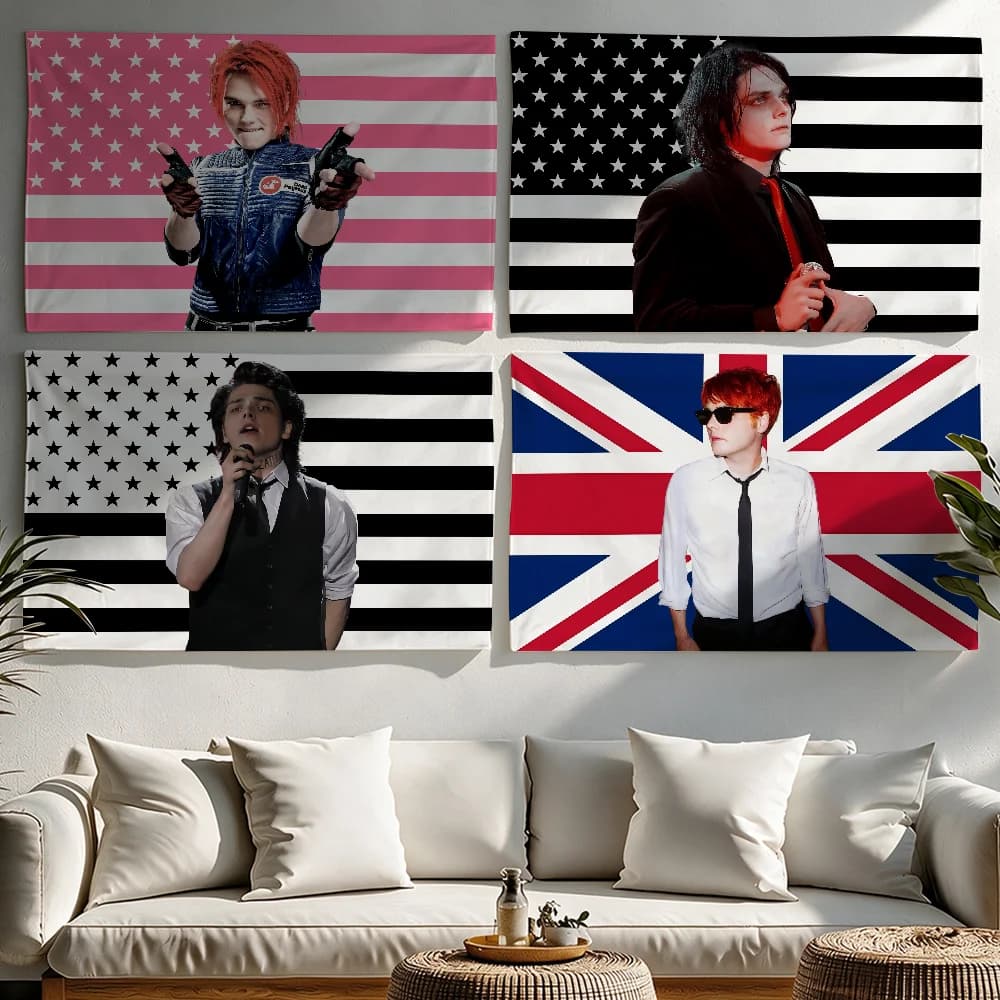 Singer G-Gerard Way USA flag Tapestries Outdoor Parties Bedrooms Living Rooms Dorm Rooms Wall Decor Banners Gifts