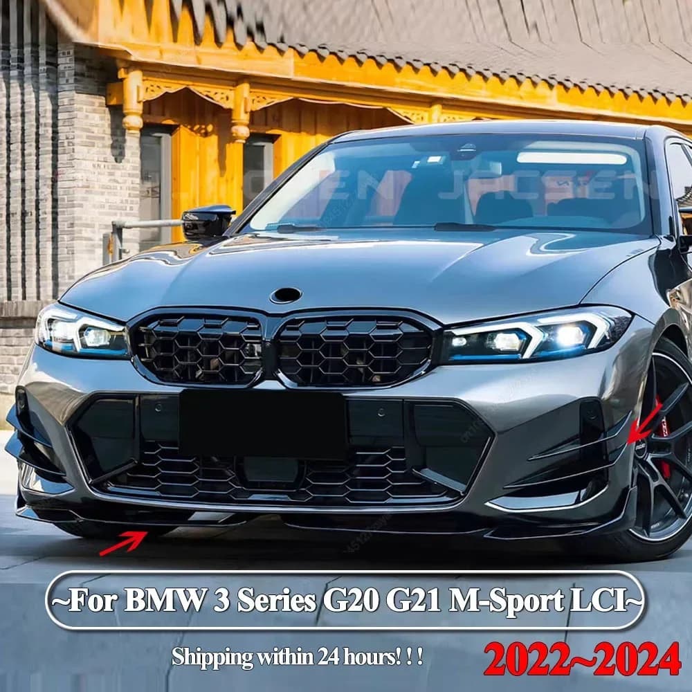 Front bumper Splitter Lip Spoiler Diffuser and Canard Trim Wall decal For BMW G20 G21 318i 320i 330i M340i 2022-2024 + LCI M-Sport