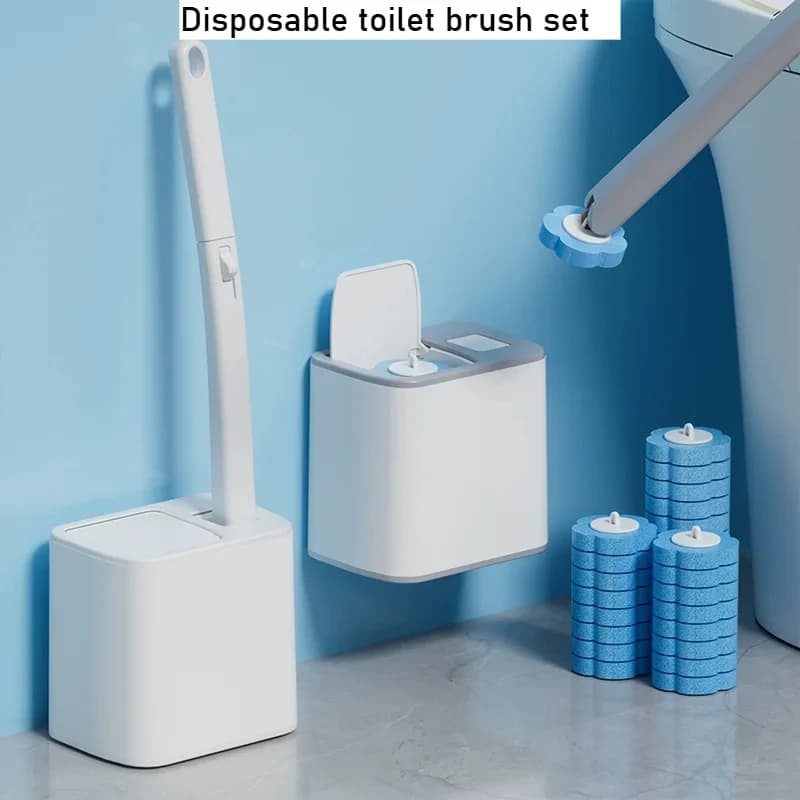 Set di pulizia WC con spazzola monouso e testina di ricambio, spazzola per WC con manico lungo per la pulizia senza angoli morti, accessorio per WC.
