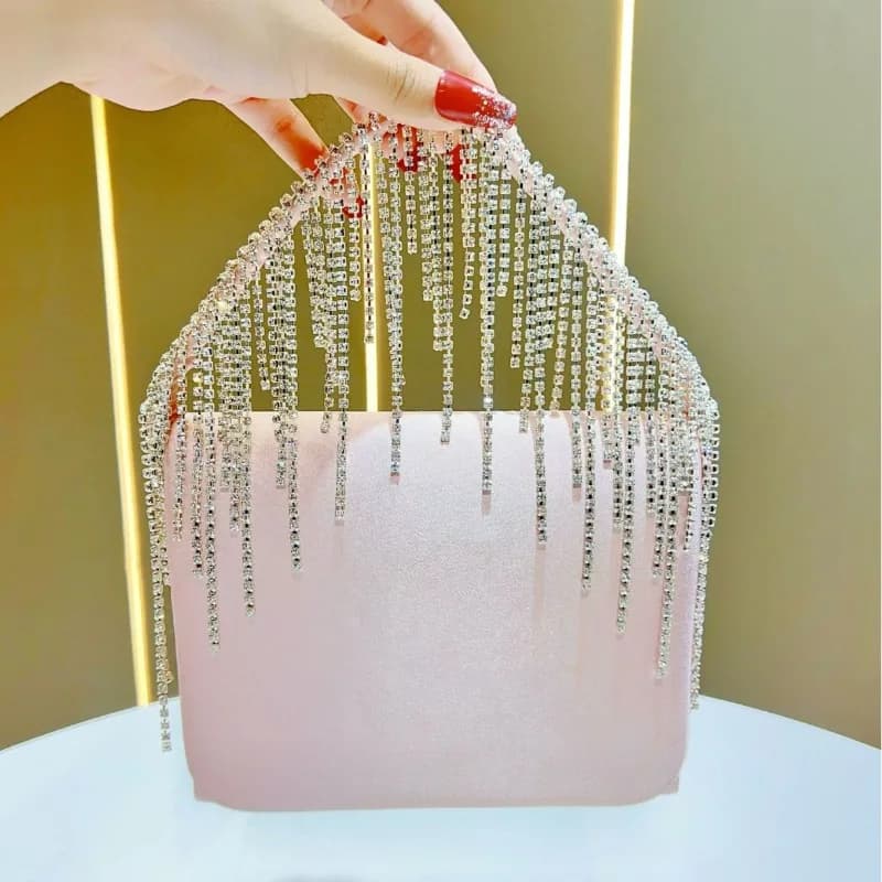 Borsa da sera con nappe di diamanti di fascia alta Borsa da festa per abito da donna di lusso da socialite Borsa da sera piccola con patta quadrata Oro