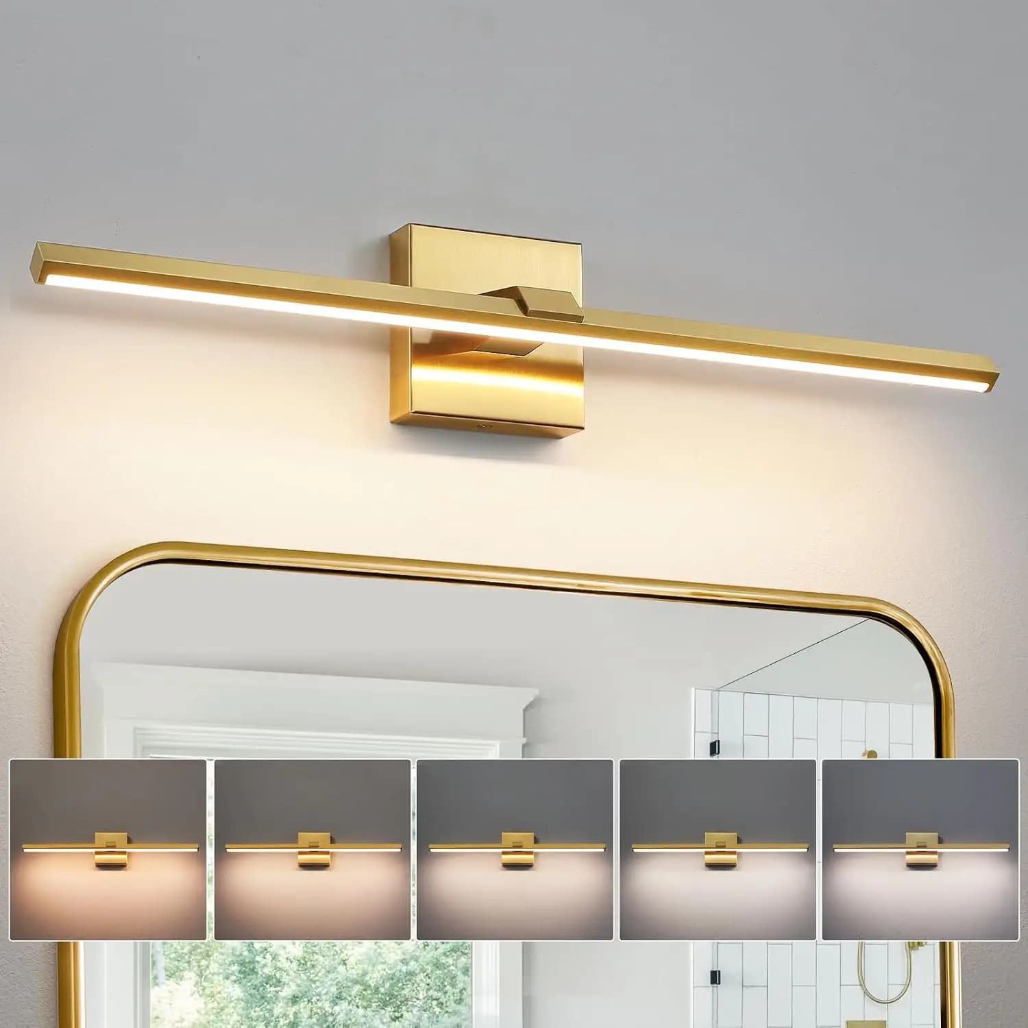 24" Gold LED Vanity Light 18W Dimmable 5CCT Modern Bathroom Fixture Over Mirror