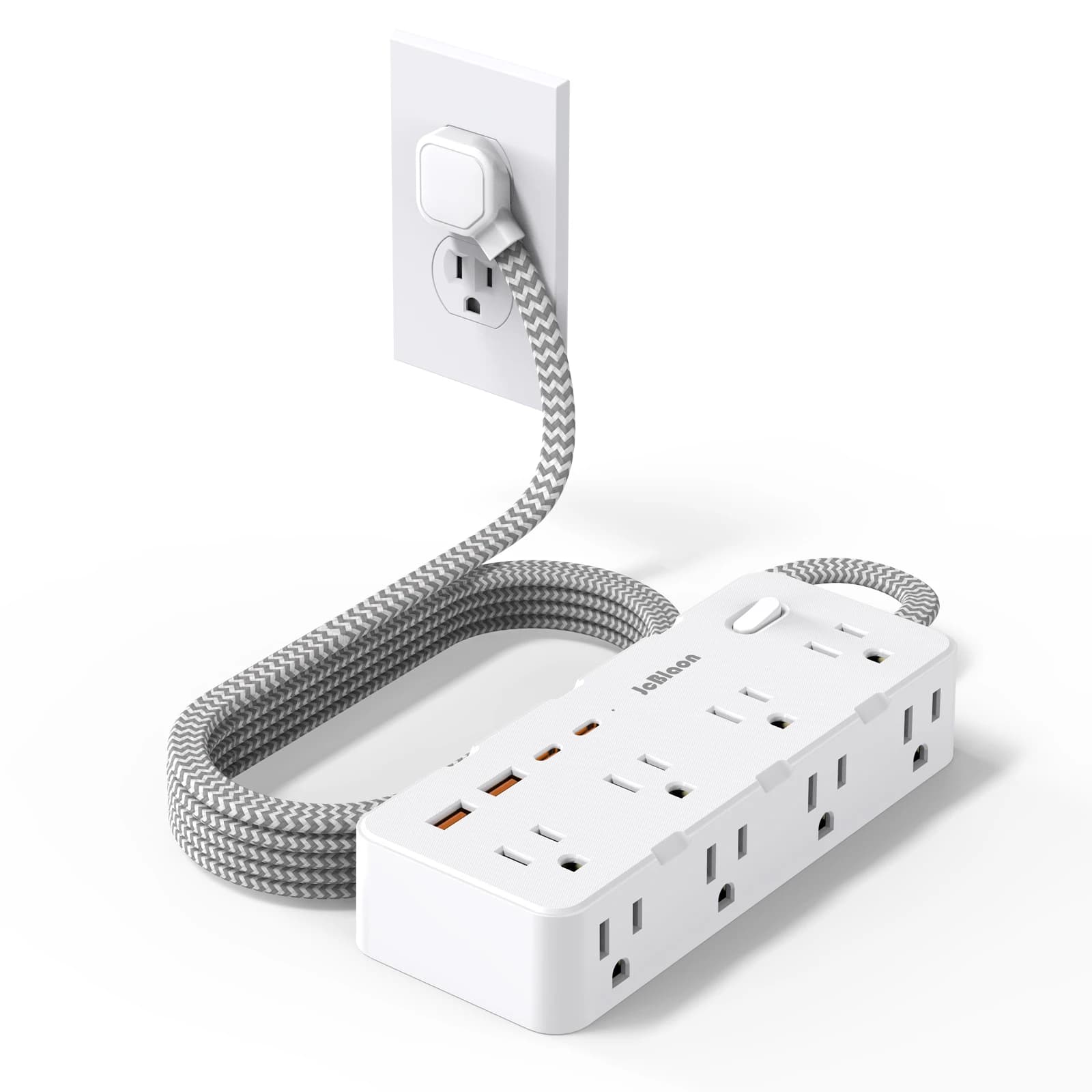 Prolunga multi-uscita Presa multipla Presa multipla 8 prese CA 4 USB (2 Type-C) Protezione da sovratensione Presa a muro Splitter con interruttore