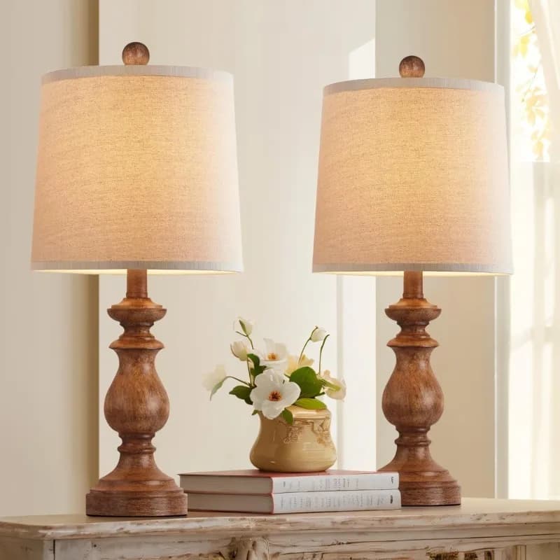 Traditional table lamp Set of 2 rustic table lamps for living room, bedroom, 22 inch bedside tables, desk lamps with linen