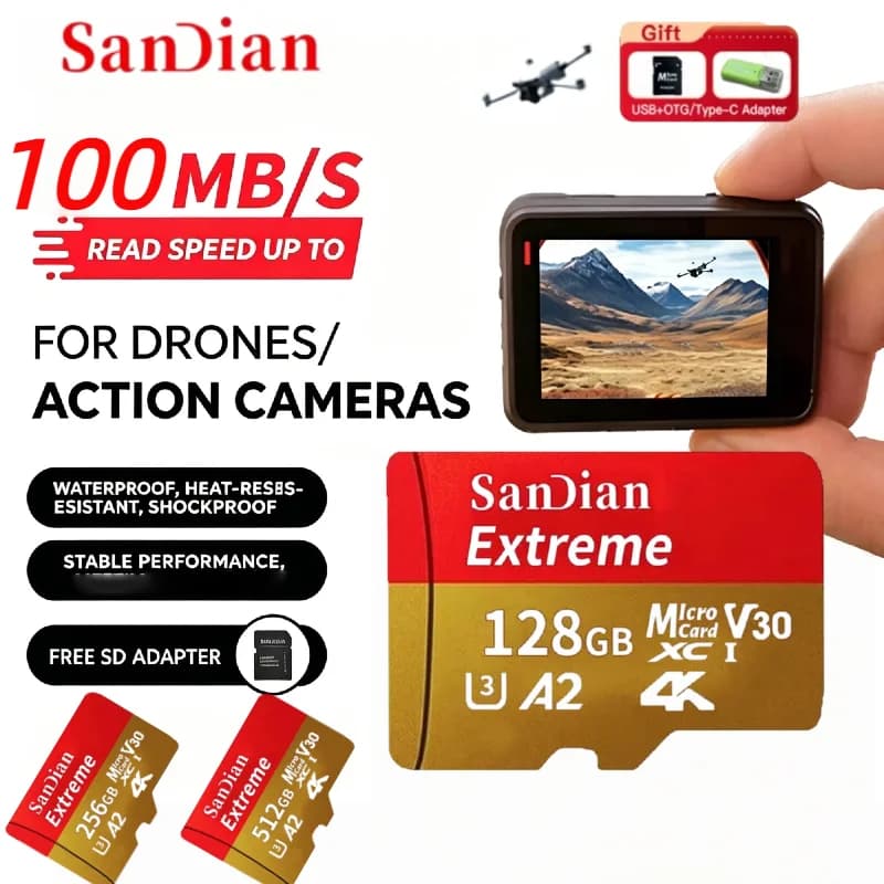 High Speed Flash Memory Mini TF Card 128GB Class 10 Micro TF SD Card 256GB Memory Card with SD Adapter for Phone Camera Drone