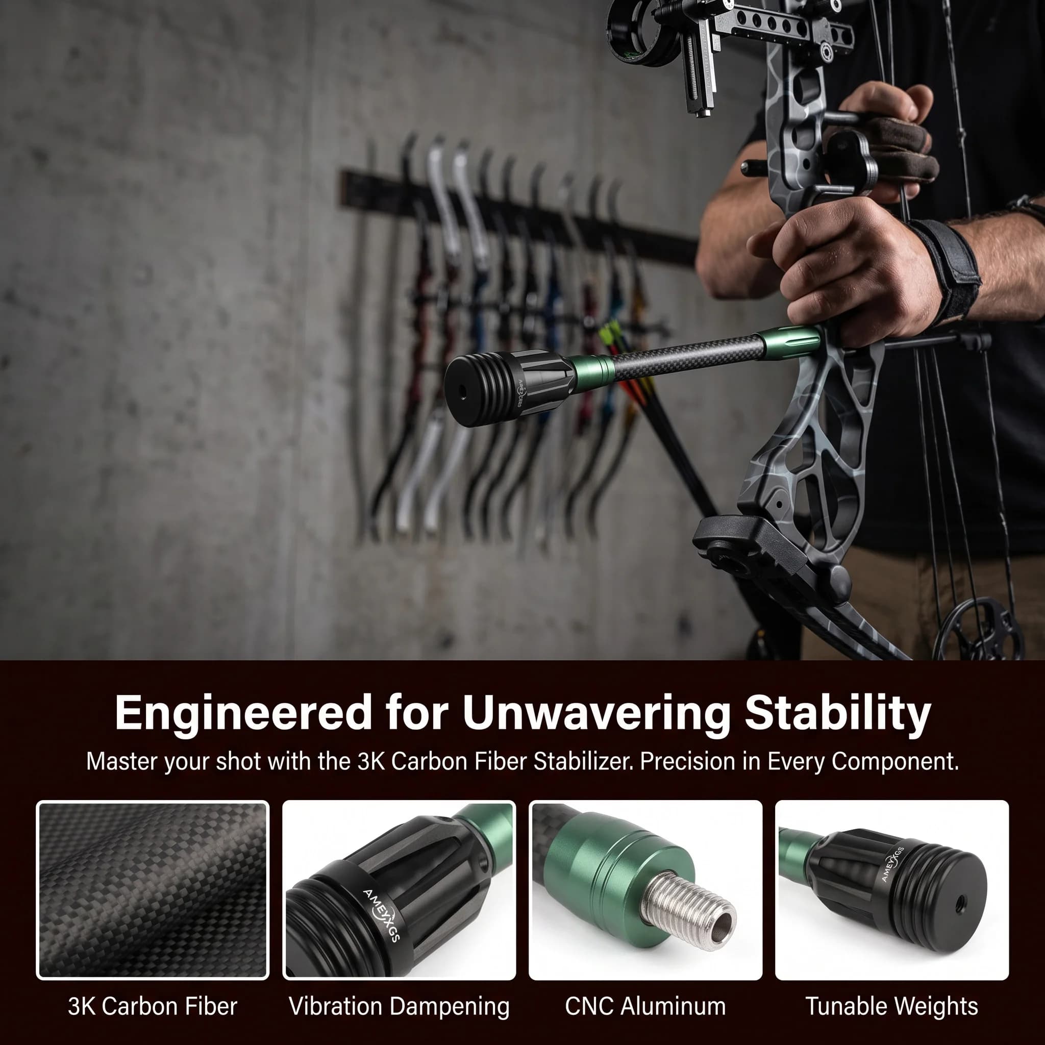 Archery Carbon Stabilizer 6/8/10/12 Inch Balance Bar Rubber Damper Recurve Compound Bow Target Hunting Shooting Shock Absorber