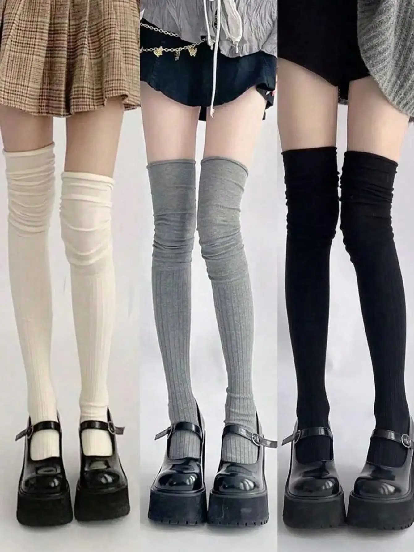 3 pairs of high socks for women - Design with volant, breathable and comfortable for leisure or Valentine's Day