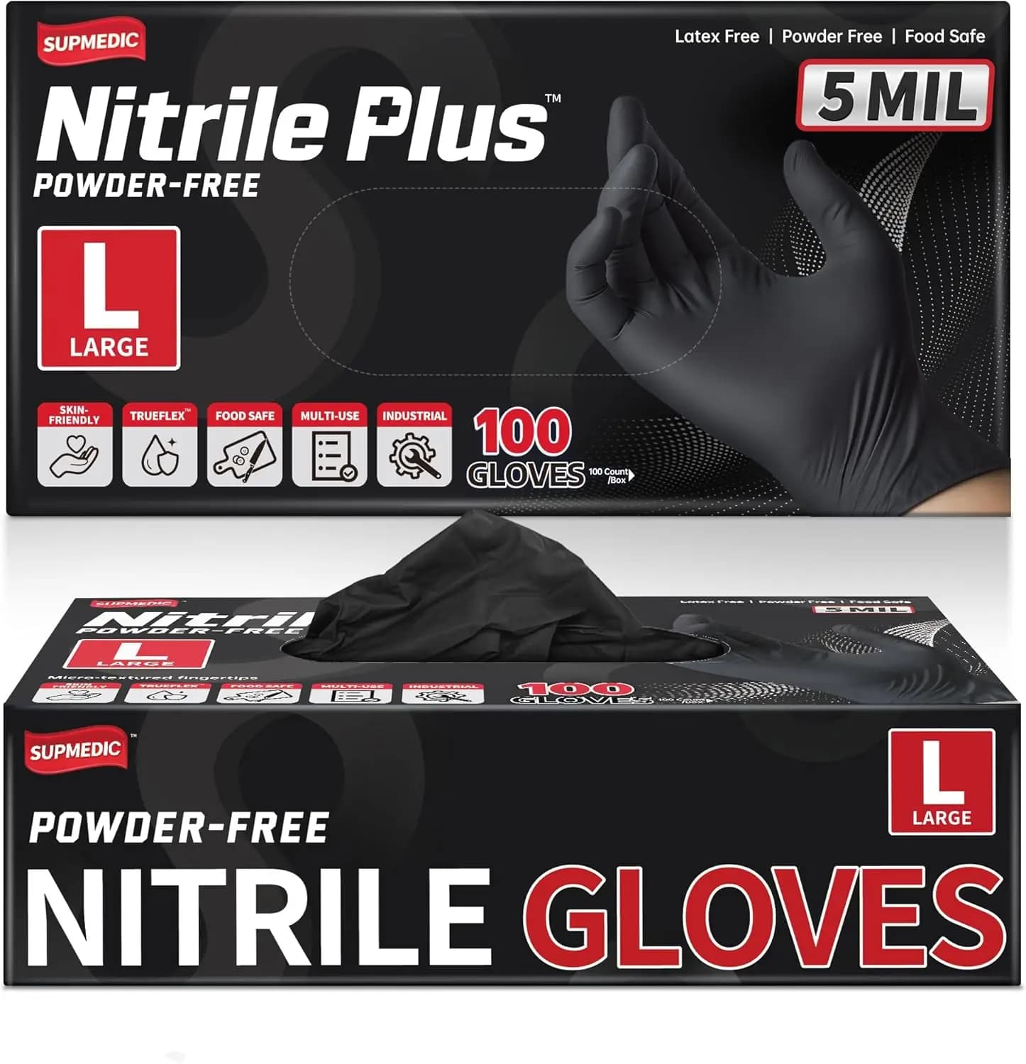 Guanti Monouso in Nitrile 5 Mil per Pulizie, Tatuaggi, Cucina, Senza Polvere, Senza Lattice, Neri Blu, 100 Pezzi