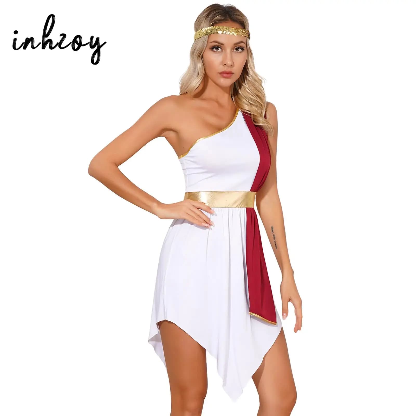 Women's Cosplay Costume Ancient Roman God Halloween Mr.Toga King Prince Role Game Role Play Dress Dress with Band