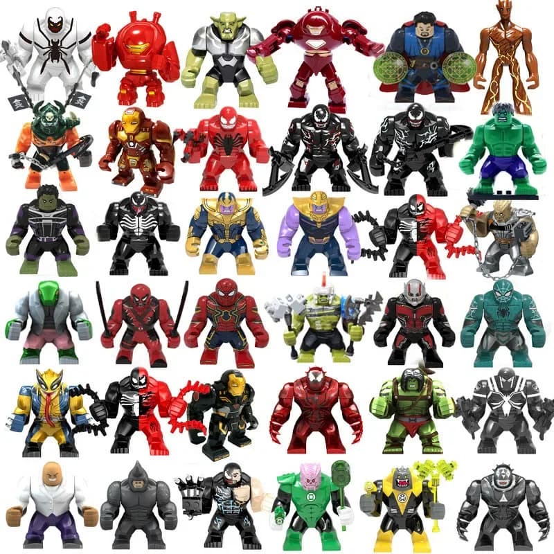 Giocattoli da costruzione, personaggi anime, supereroi Marvel, Thanos, Iron Man, Spider Man, giocattoli da costruzione, regali per bambini