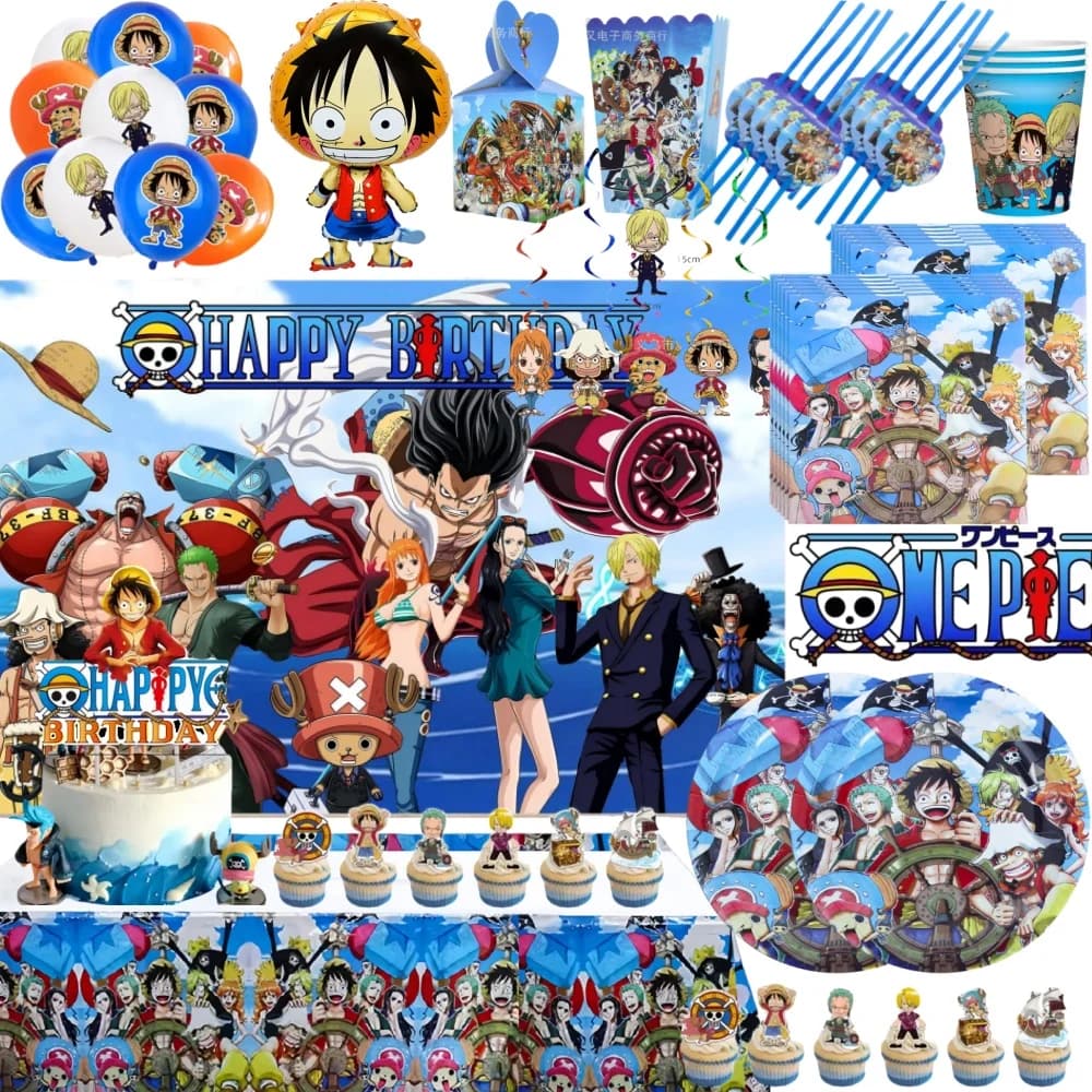 Set Completo per Festa di Compleanno One Piece: Decorazioni Luffy e Zoro, Stoviglie, Piatti di Carta, Bicchieri, Palloncini, Regali per Bambini, Accessori per Foto