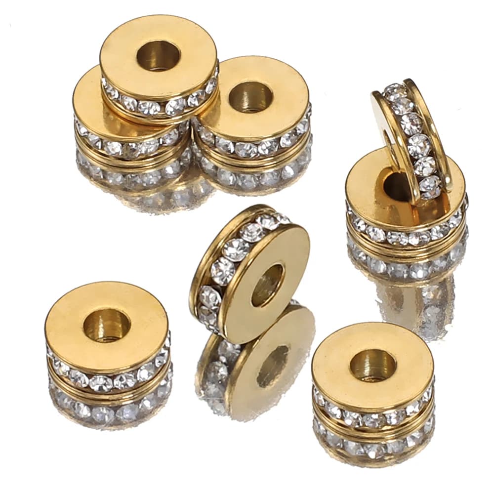 10 perline distanziatrici rondelle di cristallo rotonde piatte da 7 mm in acciaio inossidabile per la creazione di gioielli, accessori per collane, braccialetti fai da te