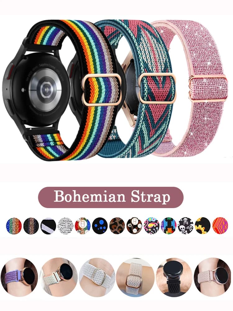 Cinturino elastico lucido per Samsung Galaxy Watch 7/FE/6/5/pro/3/4/classic/Active 2 20mm/22mm Bracciale bohemien Huawei GT 3-2-e band