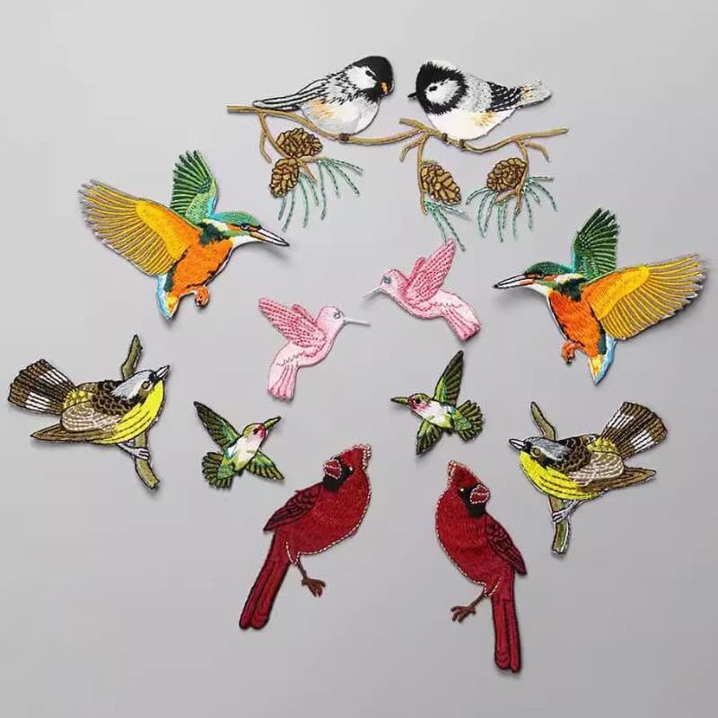 1 Pair Embroidery Patch Fabric Swallow Hummingbird Flamingo For T-Shirt Bags Hats Accssories DIY Sewing Repair