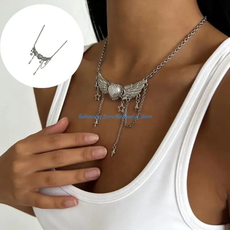 573B Collana con ciondolo cuore con e stella Catena da collo regolabile per donne e ragazze