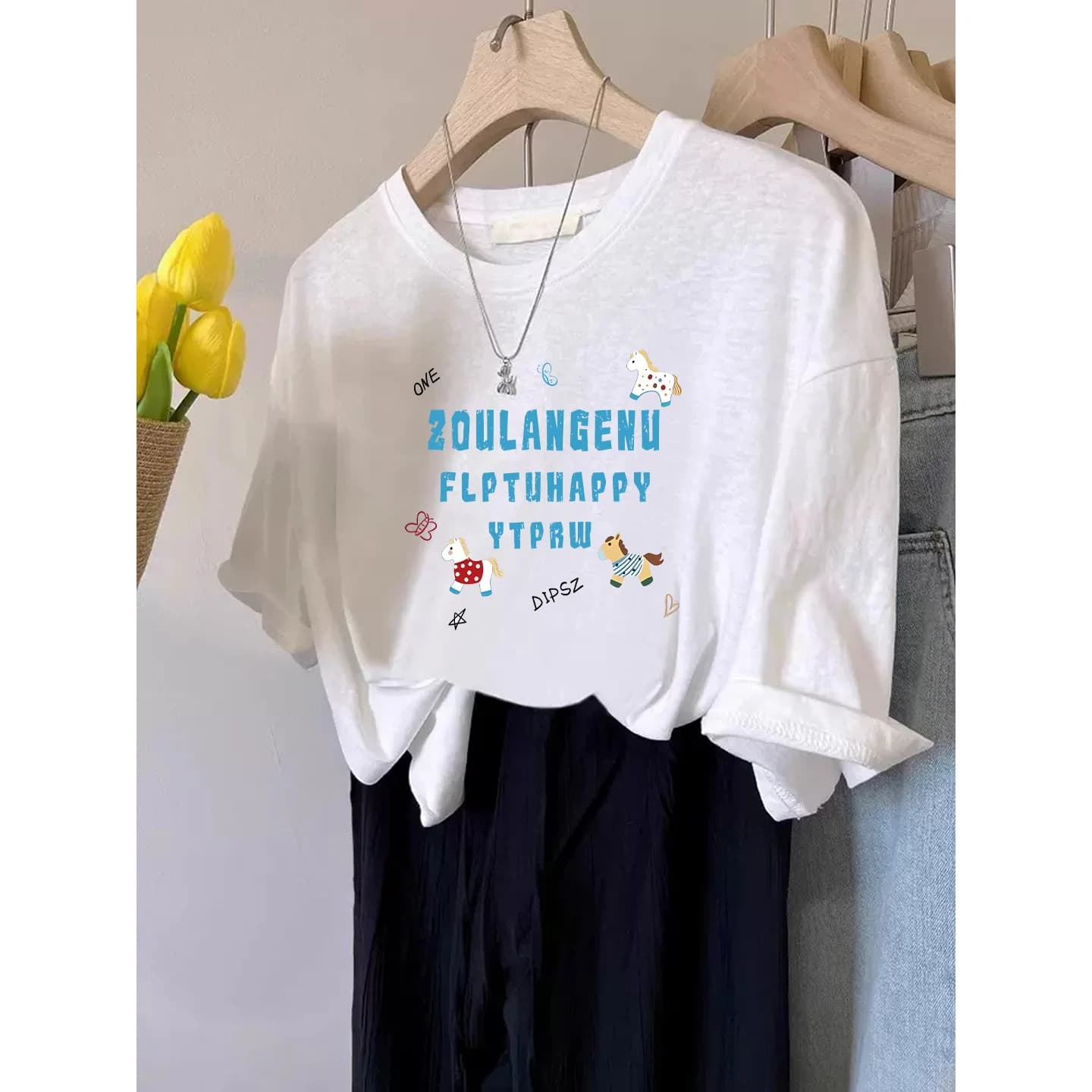 Summer Thin Bamboo Rayon Short Sleeve Women's T-shirt plus Size Meat Concealing Top Korean Style Creative Print Commute Wear