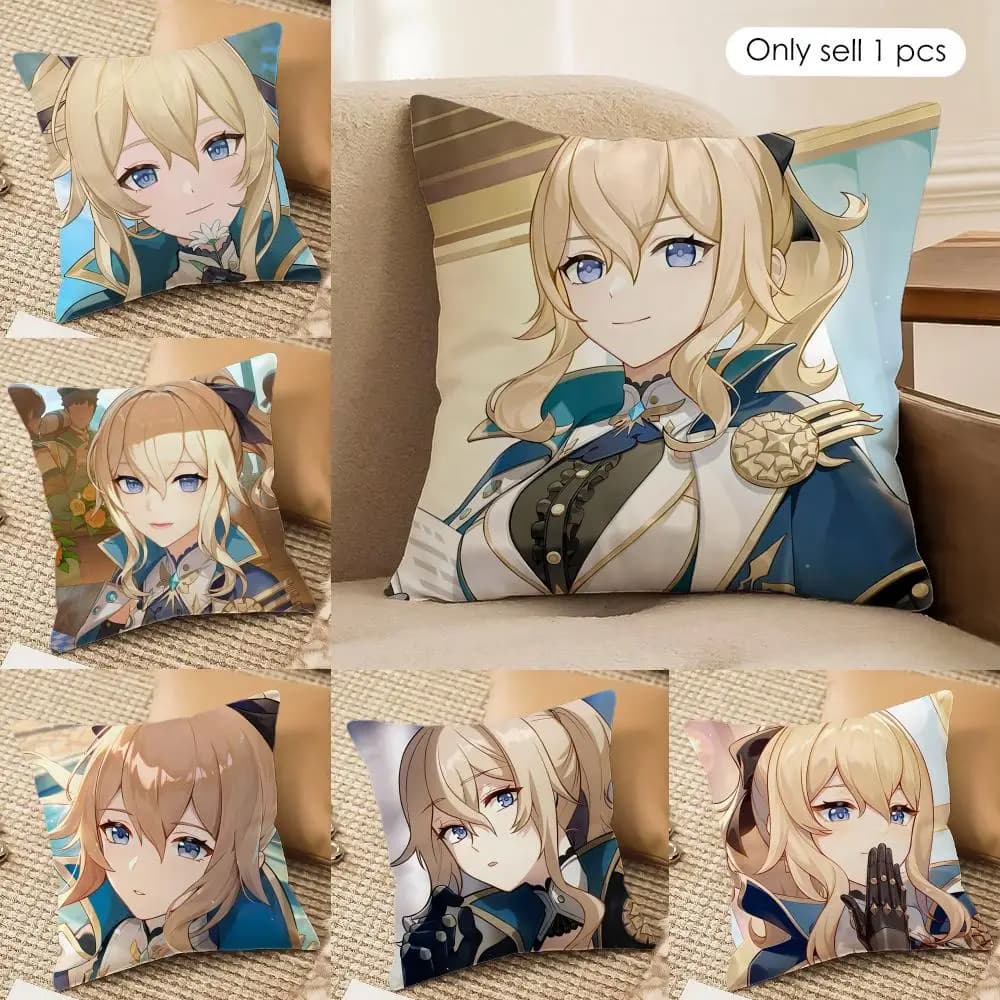Jean Cute Genshin Impact Cushion Cover Silky Short Plush Invisible Zipper Dustproof Sofa Pillow Case For Home Decor