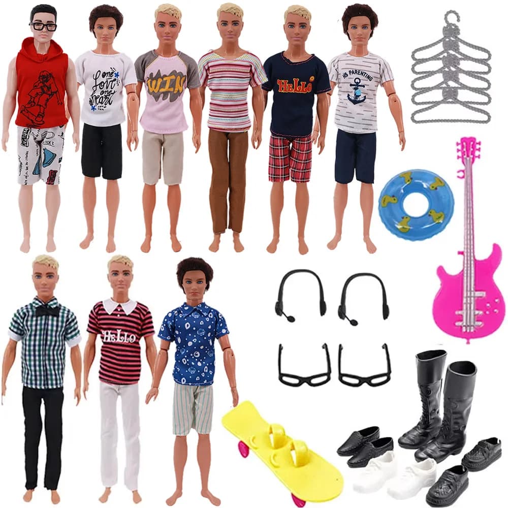 30 Pz/set Ken Dresses for Dolls Toys Eyewear Scraper Skateboard Headphones Accessories For Ken 30 cm Doll Toys Gift
