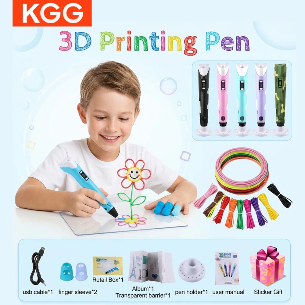 DIY Drawing Craft Pen Kids 3D Printing Pen with 40 Colors 1.75mm PLA Filament 3D Art Graffiti Pen Birthday Gift for Boys Girls