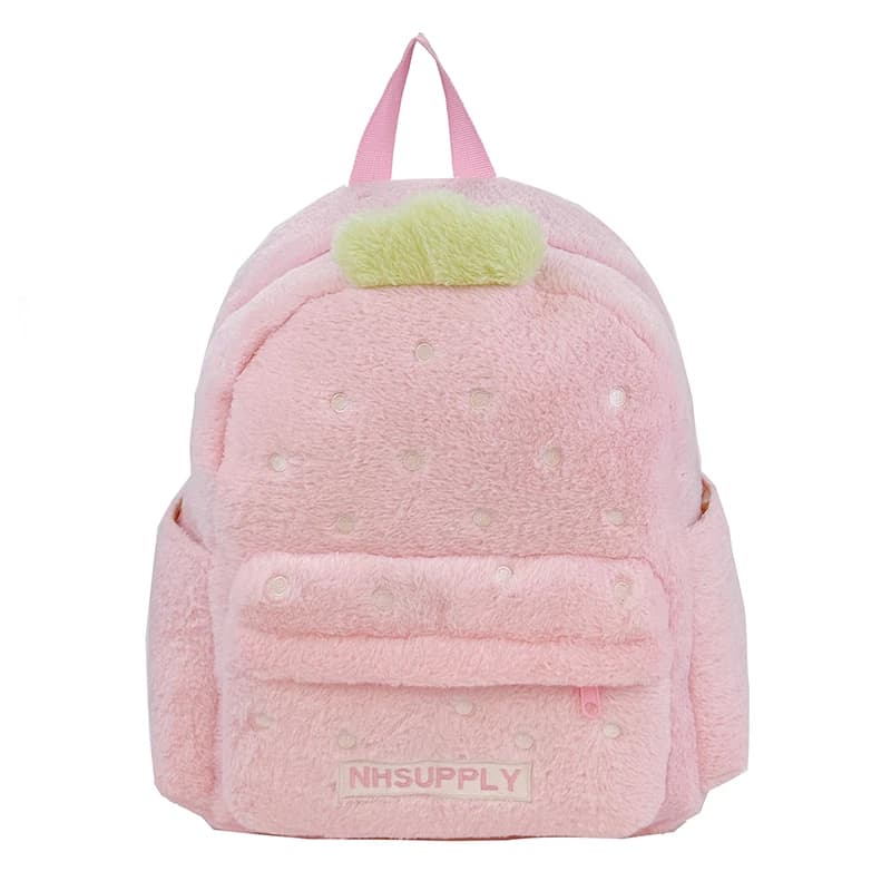 Classic Strawberry Backpacks in Plush, Color Solid Color, Sweet Design, New 2026, Hot Sale, with Internal Pocket with Hinge, Big Capacity, School Bags for Women