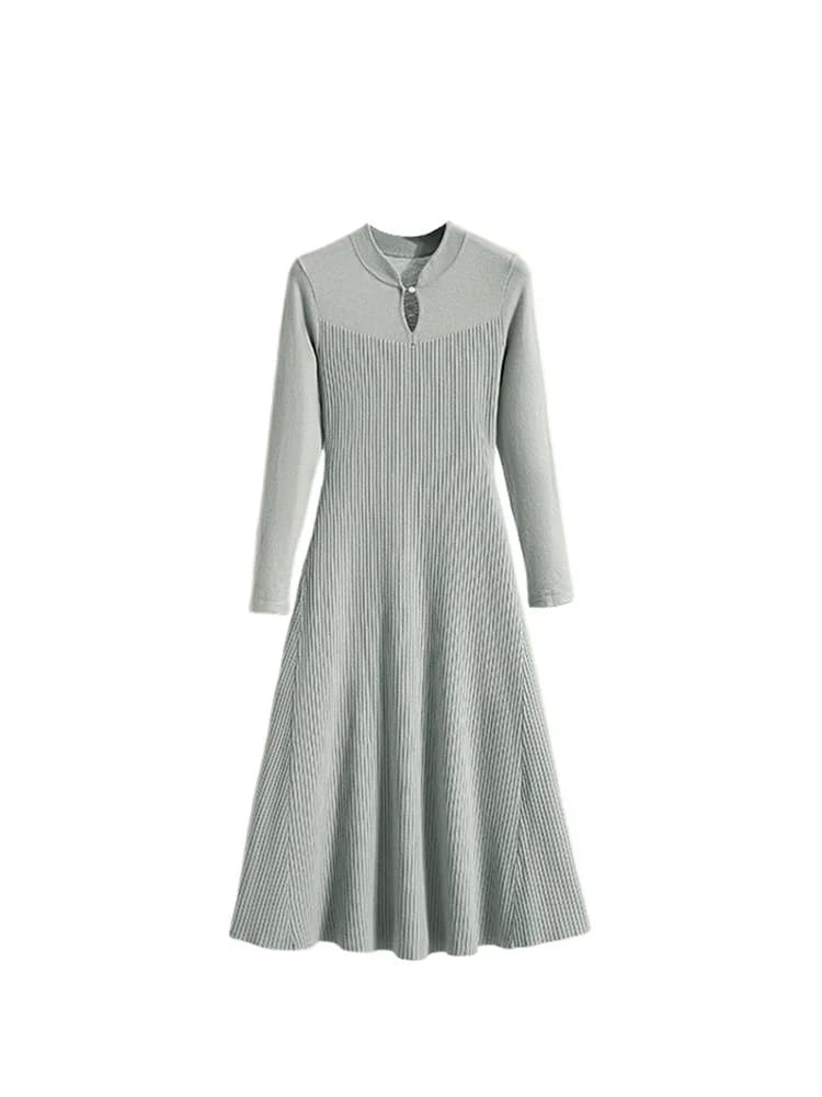 Plus Size Cinese Sle Lungo Sve Dr Donna Autunno Inverno Nuovo Sle Gonna a trapezio Ci Pendolarismo Fibra di poliestere Dr