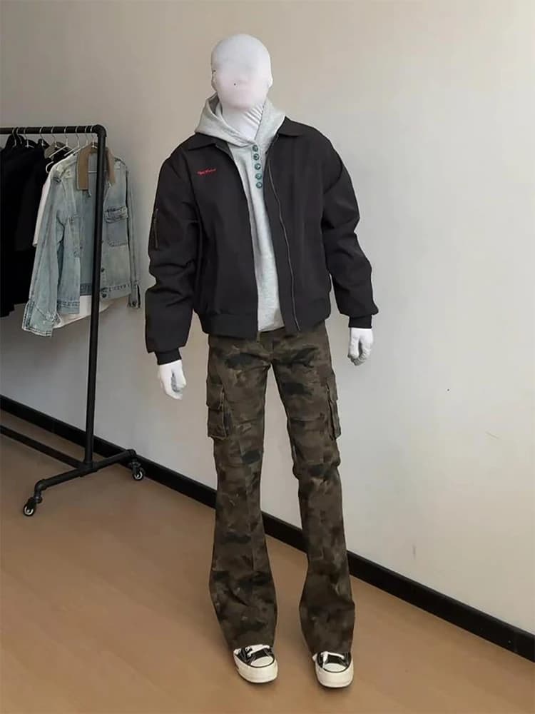 American Retro Camouflage Jeans Men's Trendy Extended Tall Workwear Pants Knife Straight Leg Flared Legs Youth Casual