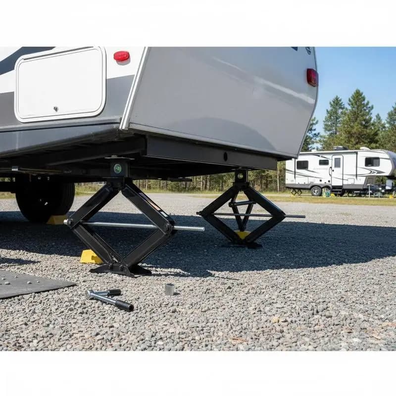 Heavy Duty Lifting Struts 4-23.4 in For Travel Trailer Camper Motorhome, Large Weight Capacity Crank Handle Leveling Tool Set 2 Pack Steel Construction High Stability Structural Support Included Socket Bubble Levels
