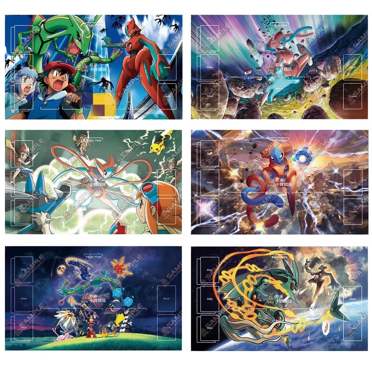 Tappetino da Gioco PTCG Serie Deoxys 600x350mm, Rayquaza, Bordo Cucito 2mm, Griglia per Carte, Tappetino Singolo in Gomma per Giochi di Carte, Regalo