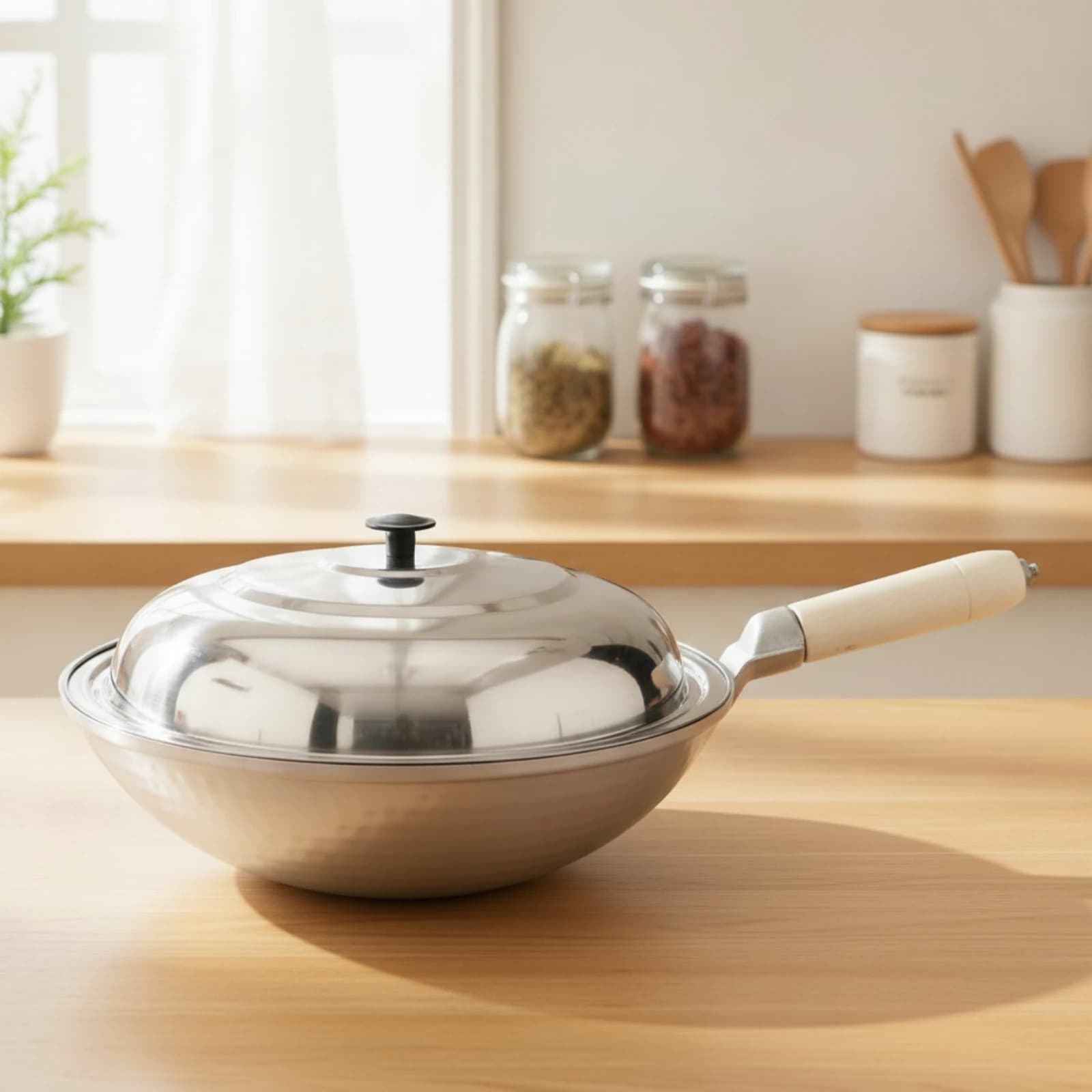 Wok Handmade Aluminum Wok Stir Fry Pan Round Bottom Cookware Deep Bowl for Home Cooks, Kitchen