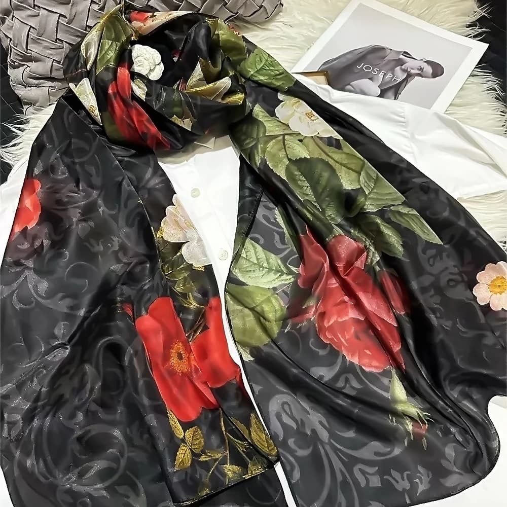 Black Jasmine Silk Scarf Red Silk Scarf Fashion Shawl Fashion Large Size Clothing Accessories for Women Long Scarf Face