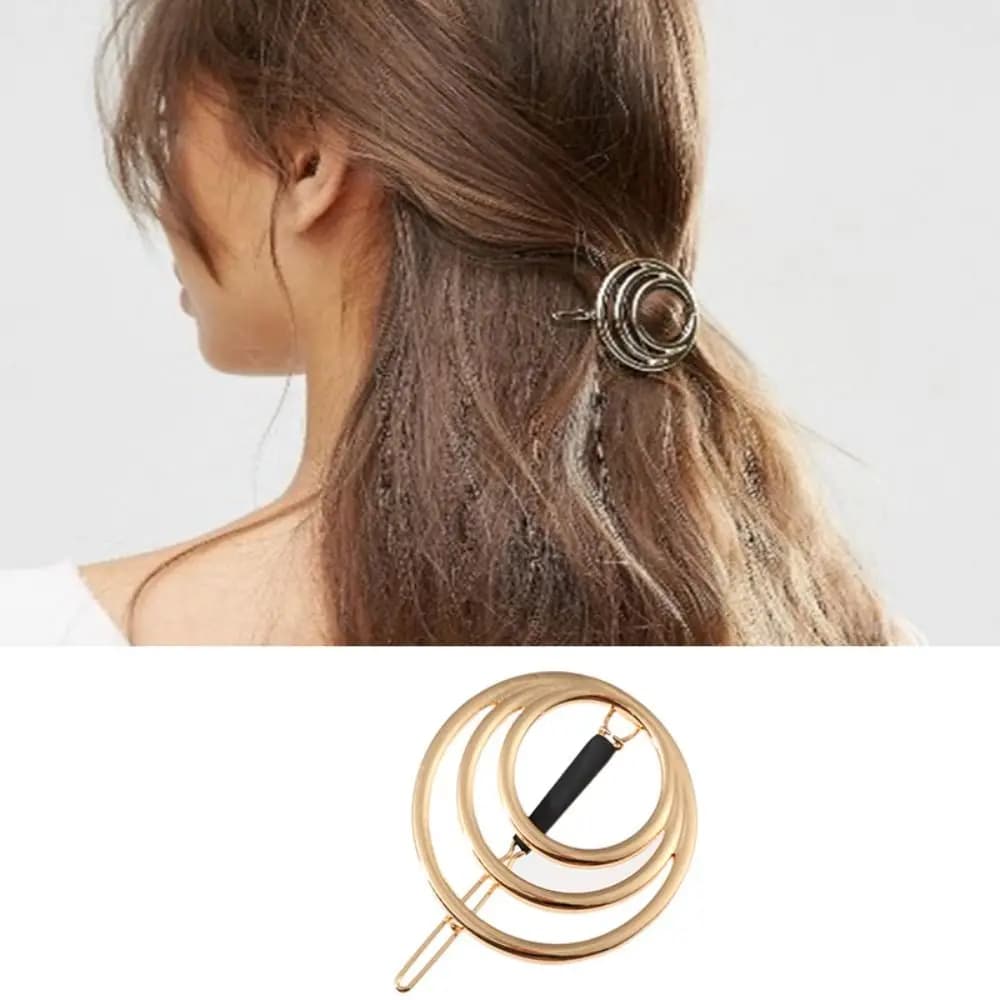 New Gold Metal Hair Clips Circle Vintage Round Barrettes Silver Hair Accessories Geometric Hairpin Women