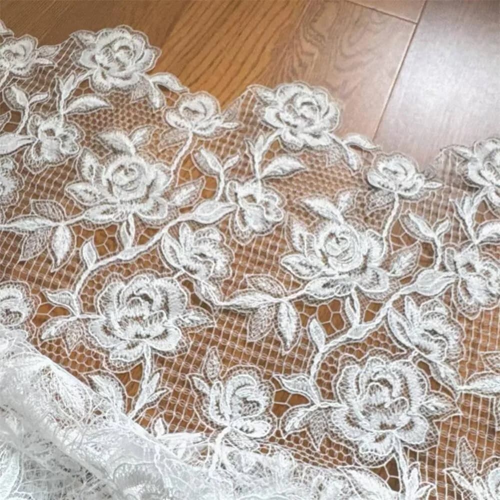 Large Hollow Rose Soft Lace Fabric, Small Sequin Fashion Dress French Flower Sewing Fabric