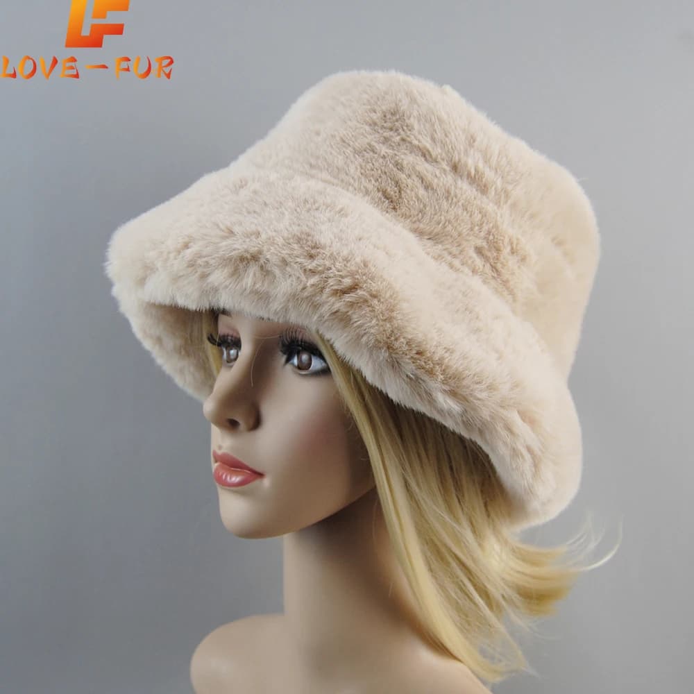 Cappelli di pelliccia di coniglio finto moda calda Cappello invernale da donna super morbido Fodera in cotone Caldo berretti da sci di moda russa Peluche tinta unita