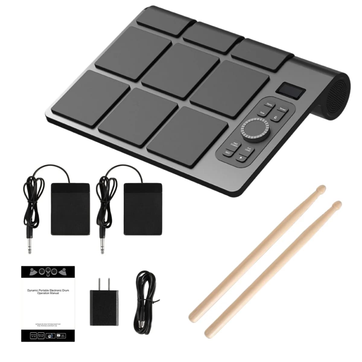 Electronic Drum Pad 9 Velocity-Sensitive Pads, Color Lights, MIDI Support, Portable Tabletop Design, Cool Gift/for Beginners