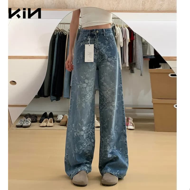 Women's Style Korean Larga Jeans, Design Chic Summer, High Waist Pants, Casual, Straight and Long